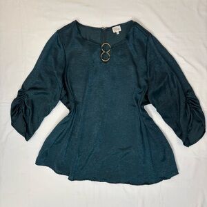 Ava James Emerald Green Satin Blouse- 2X